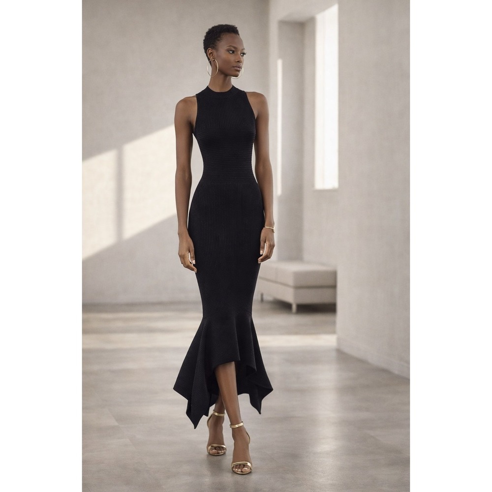Cushnie‎ Et Ochs Ribbed Knit Maxi Dress Bodycon Sleeveless Black Large